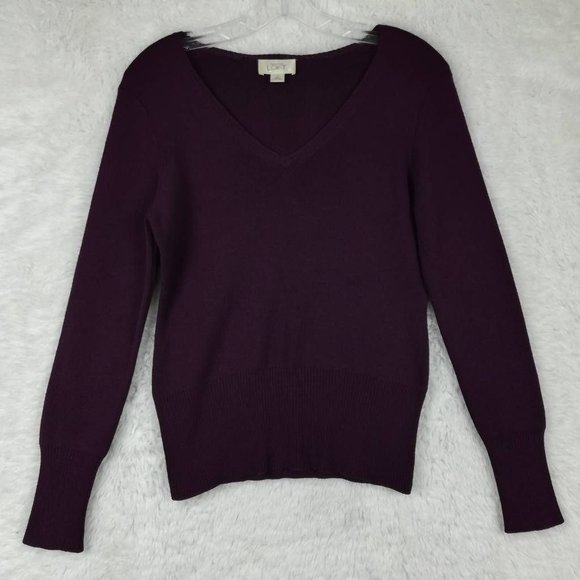 Loft Womens Sweater Pullover Purple Wool Blend Long Sleeve V Neck Tight Knit S‎ - Picture 1 of 8